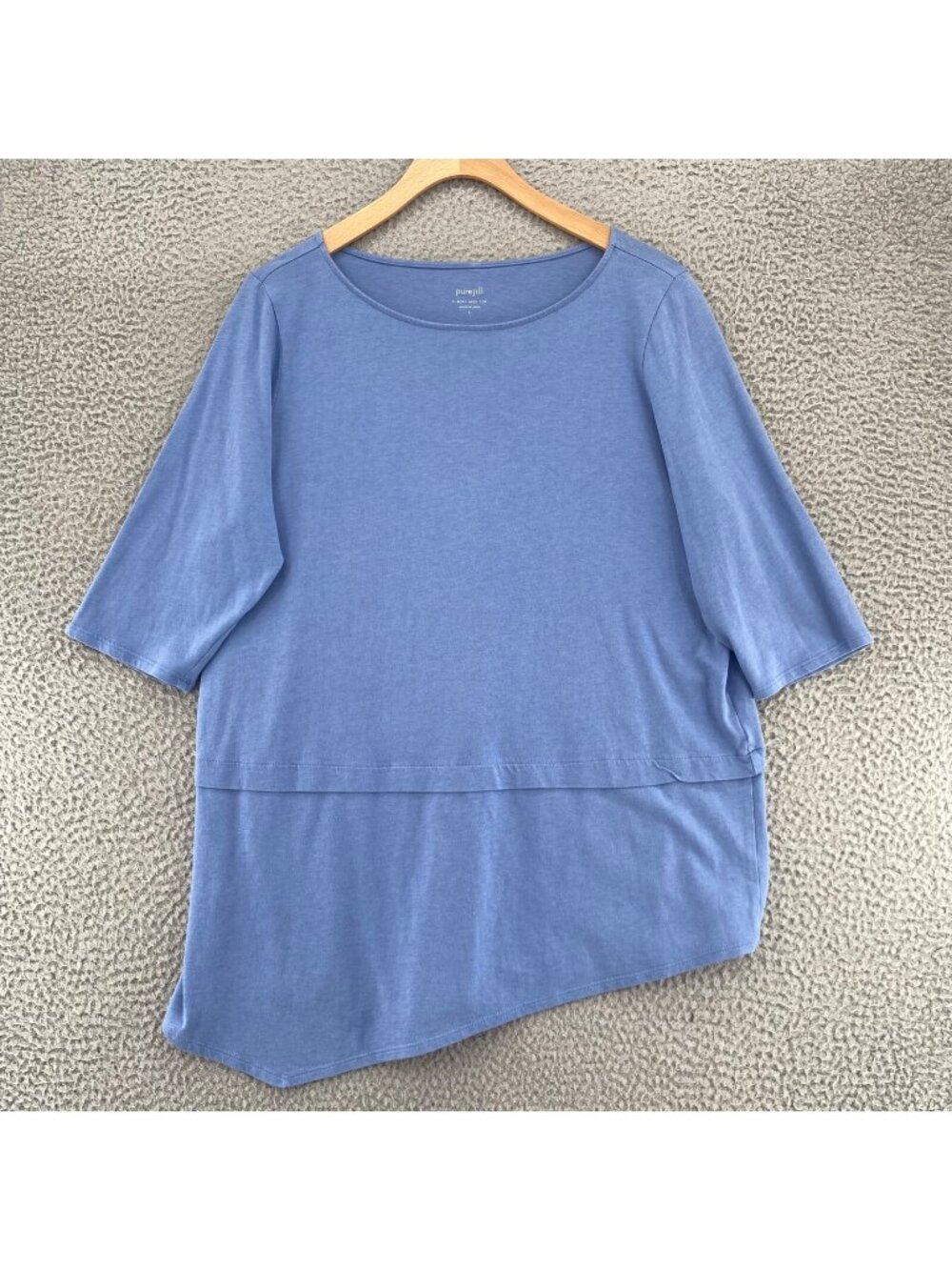 J Jill Top Womens Large Blue Pure Jill Boat Neck 3/4 Sleeve Tunic Stretch Knit
